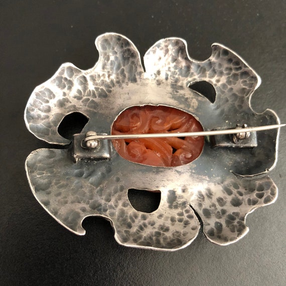 Antique Hand Carved Carnelian Silver Brooch/Chine… - image 5