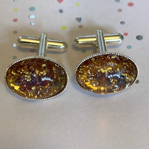 Cufflinks Vintage Rare Cabochon Amber Opal 18x13mm Plated setting wedding Favour Usher Groom Valentine
