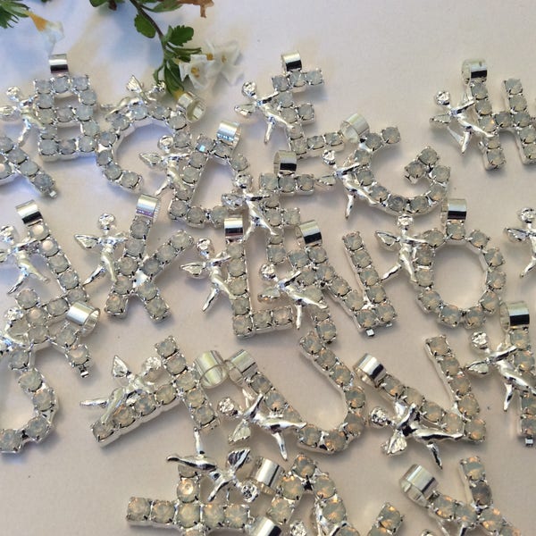 Pack of 26 letters of the Alphabet charms in White Opal rhinestones with a loop for fixing to jewellery