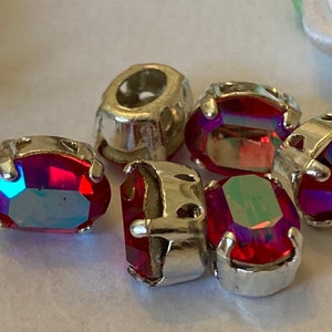 Swarovski #4100 Sew On Vintage Glass Oval 8x6mm foiled Rhinestone in Lt Siam AB  Silver Plated  Pack of 6 Rare