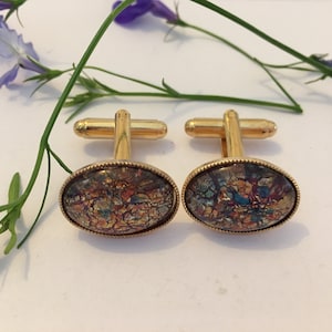 Cufflinks Vintage Rare Cabochon Ruby Opal 18x13mm Gold /silver Plated setting wedding Favour Usher Groom Valentine