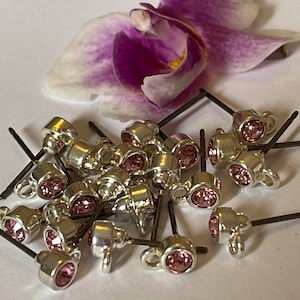 Stunning Vintage Earring C'1990  Pink 1 loop rhinestone set Pack of 20 (10 pairs)