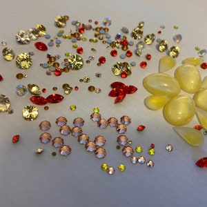 Swarovski Czech Rhinestone Jewellery 200 Mixed shape size Yellow and orange SF + GF  mix REPAIR (mostly small to medium