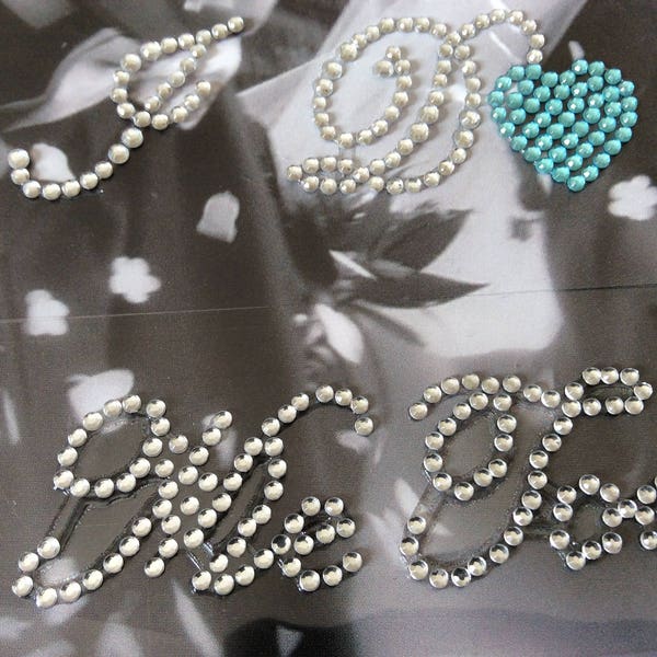 I Do + Me Too Set Wedding Shoe Sticker Crystal Blue Heart Rhinestone Applique