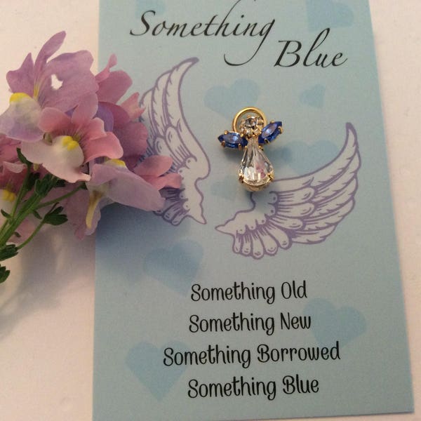 Something Blue Beautiful Bride Angel Pin Wedding Keepsake Crystal Blue wings