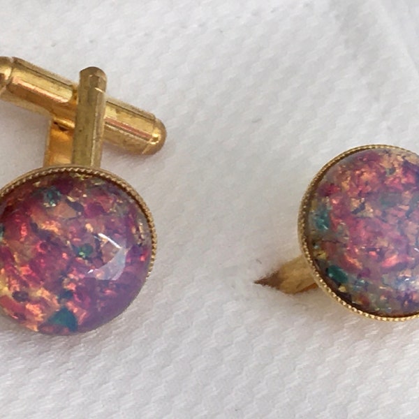 Cufflinks Pink Fire Opal 15mm Gold plated wedding Favour Usher Groom Valentine