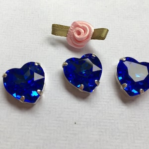 3 Swarovski #4400 Vintage Heart Sew ons 14x14mm in Sapphire CRAFT