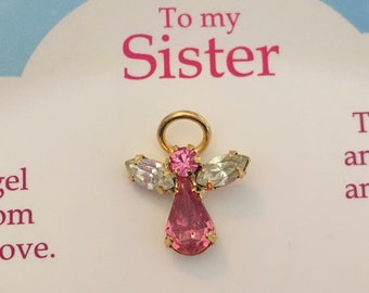 To my Sister Angel Pin Keepsake Crystal Diamante with  coloured wings Style choice