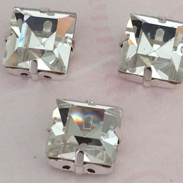 Swarovski vintage Crystal Square #4400 Sterling Plaqué Coudre Sur réglage Crystal 10mm