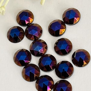 Round flat back Cabochon 9mm Purple Iridescent Vintage Czech C&#39;1960&#39;s  CRAFT Pack 12