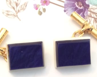 Cufflinks Vintage Navy Blue resin cab high quality for designer market 1960's Vintage Unisex Mens jewellery Gift idea