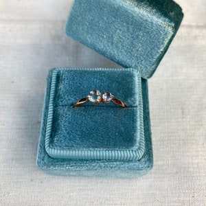 Two stone Rose gold minimalist engagement ring with aquamarine and light violet tanzanite, Valentine day gift for her