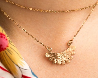 Hammered silver or 24K gold vermeil crescent necklace