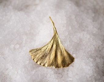 Gold plated brass Ginkgo biloba pendant