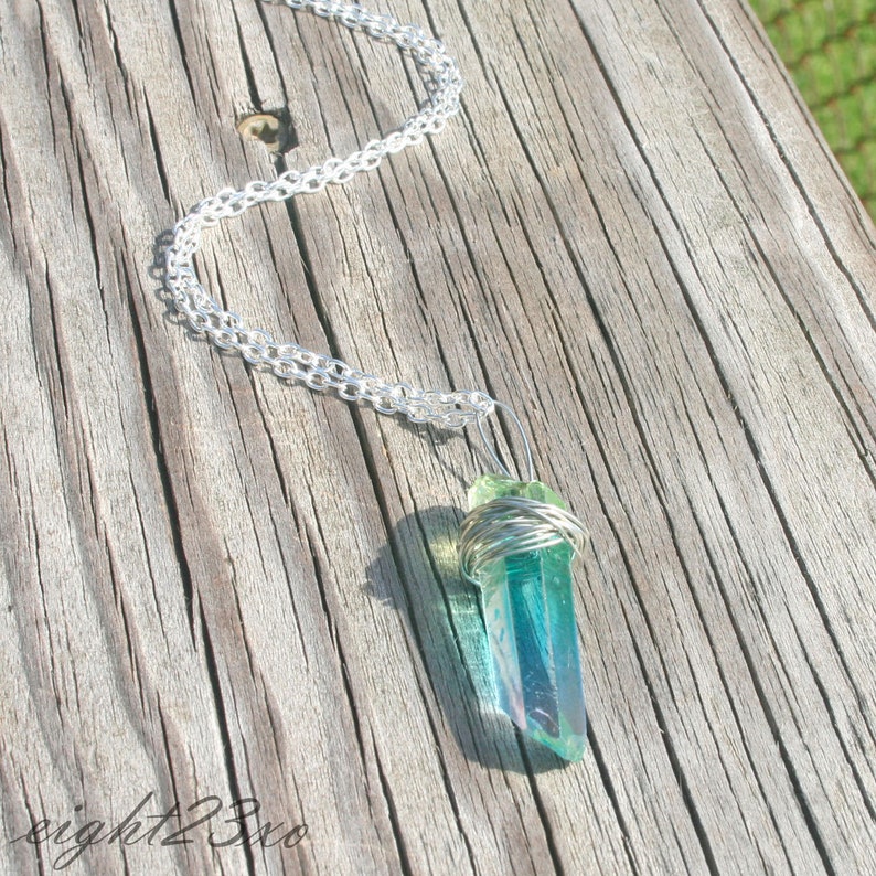 Rainbow Quartz Necklace Colorful Quartz Necklace Wire Wrapped Quartz Necklace Wire Wrap Crystal Necklace Green Quartz Blue Quartz