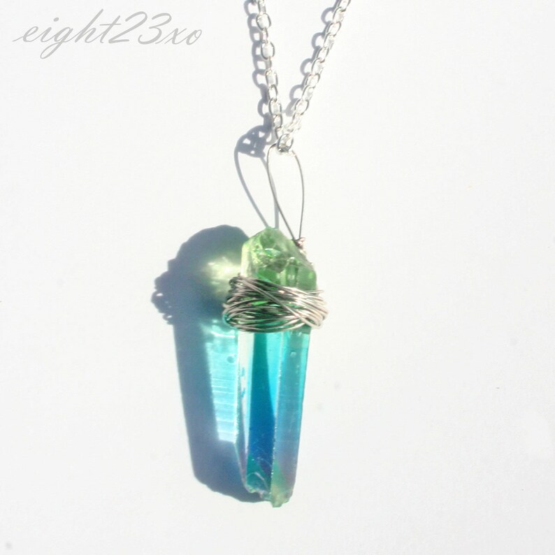 Rainbow Quartz Necklace Colorful Quartz Necklace Wire Wrapped Quartz Necklace Wire Wrap Crystal Necklace Green Quartz Blue Quartz