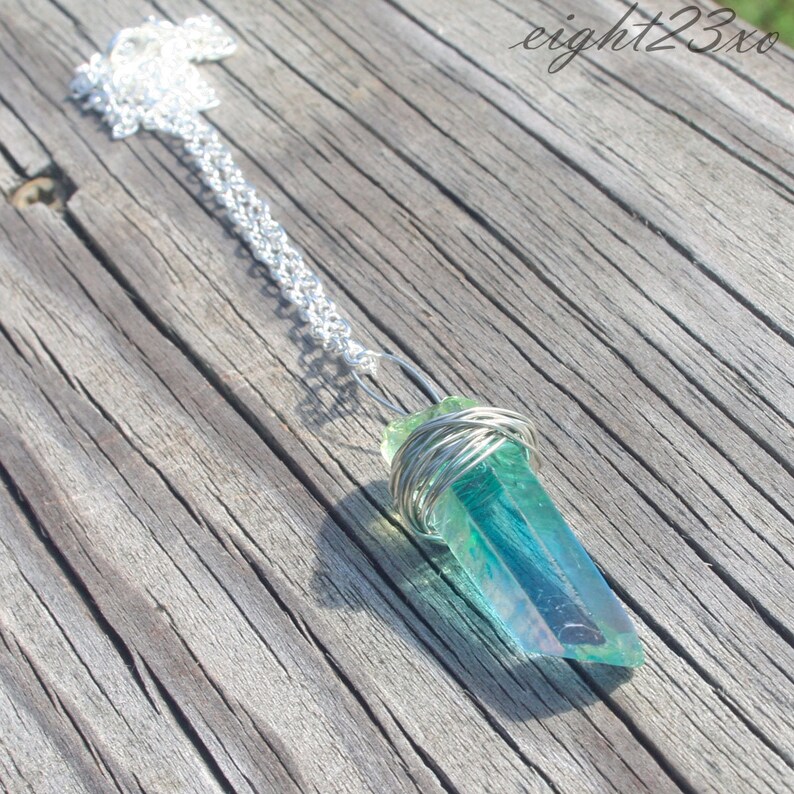 Rainbow Quartz Necklace Colorful Quartz Necklace Wire Wrapped Quartz Necklace Wire Wrap Crystal Necklace Green Quartz Blue Quartz