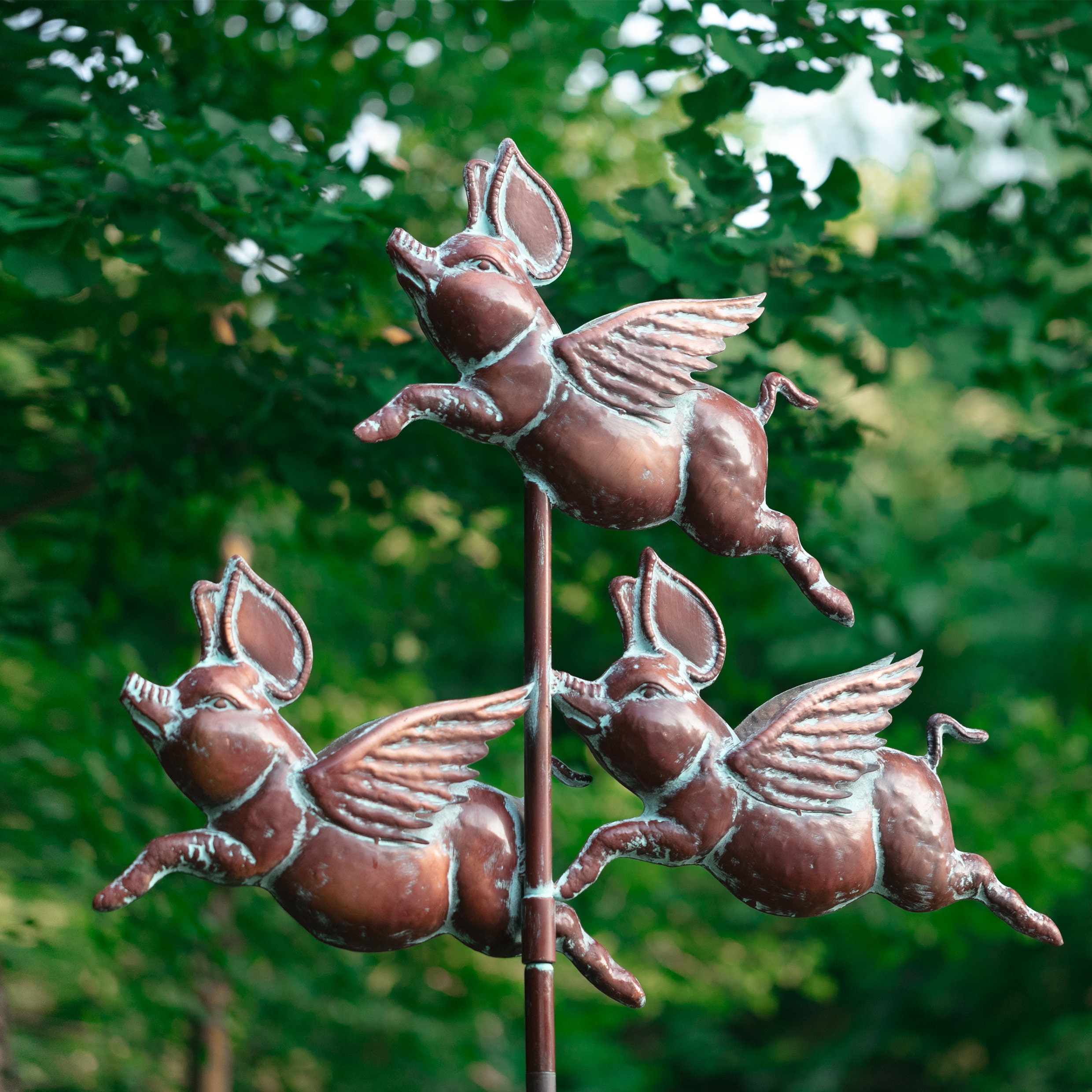 Kinetic Art: Metal Wind Spinner: Copper Dolphins Duett - Solar LED