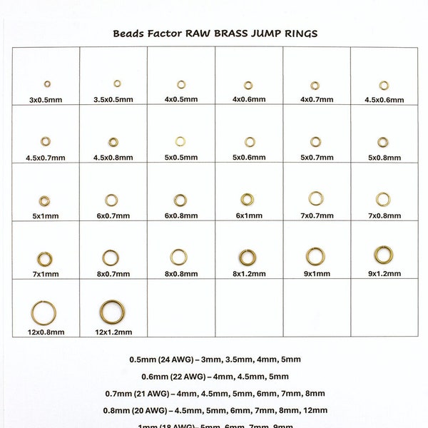 10 grams x Raw Brass Round Jump Rings Various Sizes, 3mm 4mm 4.5mm 5mm 6mm 7mm 8mm 9mm 12mm Brass Jump Rings