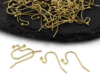 20 pairs x Raw Brass Ball End Earing Hooks, French Earring Wire (C0636)