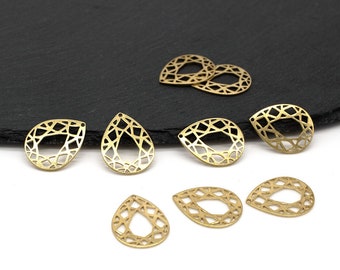 8 x Ornate Raw Brass Teardrop, Gold Tone Earring Pendants, Filigree Teardrop Pendants, Earring Charms (C0682)