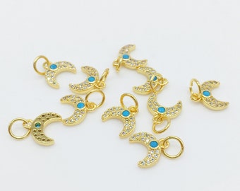 2 X Tiny Cubic Zirconia Moon Charm, 18K Gold Plated Minimalist Crescent Moon Pendant, Dainty Moon Pendant With Turquoise Crystal 0278 - Etsy 2 X Tiny Cubic Zirconia Moon Charm, 18K Gold Plated Minimalist Crescent Moon Pendant, Dainty Moon Pendant With Turquoise Crystal 0278 - Etsy