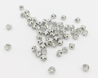 72pcs x 4.3mm, 4mm or 3.7mm Clear Crystal Sew On Rhinestone in Rhodium Base Crystal Montees Crystal Glass Chatons (3359)