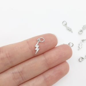 Rhodium Lightning Bolt Charms Minimalist CZ Lightning Bolt Pendant Tiny Lightning Charm (1605)