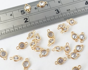 4 x Dainty Zirconia Round Connectors, Tiny 24K Gold Round Links with Cubic Zirconia, Gold Earring Making Supplies (1429)
