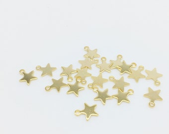14 x Gold Plated Stainless Steel Star Pendants Small Flat Star Charms (3288)