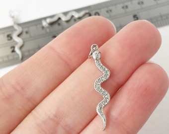 1 x Platinum Snake Charms, Cubic Zirconia Serpent Charms, Silver Snake Pendants, Minimalist Jewelry Charms (1458)