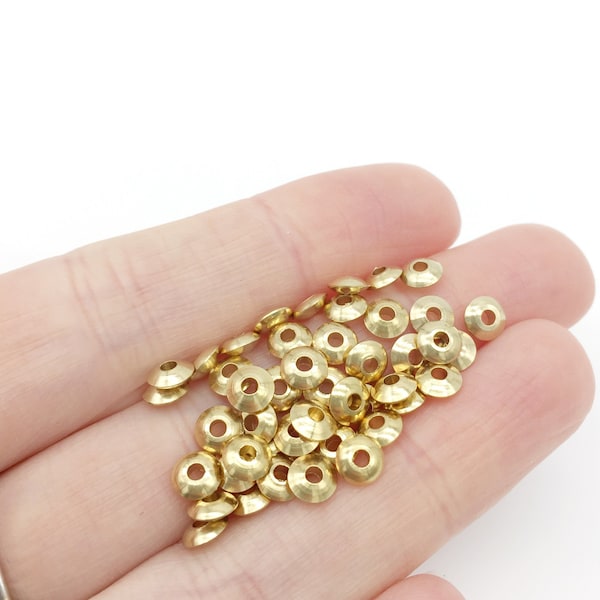 50 x Raw Brass Saucer Beads 5mm Brass Spacer Beads Bracelet Spacers Jewellery Supply (0029)