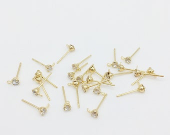 5 pairs x Tiny 18K Gold Crystal Earring Studs, Gold Cubic Zirconia Earring Posts, Minimalist Earring Studs (0413)