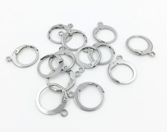 10 pairs x Stainless Steel Leverback Hoop Earring Blanks, Silver Tone Lever Back Earring Findings (0053)
