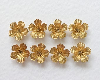 8 x Raw Brass 5 Petal Flower Bead Caps, Brass Flower Bead Caps, Gold Flower Bead Caps