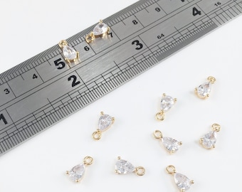 4 x 18K Gold Cubic Zirconia Teardrop Charms Dainty CZ Pendants Small Teardrop Cubic Zirconia Charms in Gold (0191)