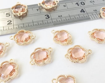 4 x Faceted Glass Flower Connector Peach Blush Flower Connector Gold Flower Connector Floral Links for Bracelet Earring Making (1046)