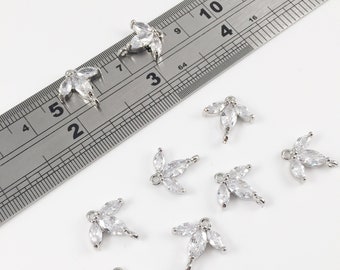 2 x Cubic Zirconia Floral Connector Platinum Flower Connector Crystal Flower Connector Earring Making Supplies (2003)