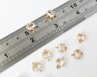 4 x 24K Gold Rectangle Glass Connectors, Gold Plated Crystal Links, Earring Making Supplies (1148)