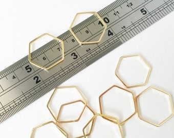 10 x Brass Hexagon Connectors, Light Gold Tone Hexagon Linking Rings, 22mm Brass Hexagon Links, Closed Hexagon Linking Rings (0966)