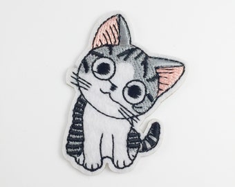 Cartoon Cat Iron-on Patch, Cute Cat Badge, Embroidered Kitten Motif, Animal Applique, Cat Iron On Embroidery, DIY Patch