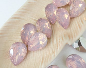 12 x 13x18mm Pink Opal Teardrop Rhinestone Foiled Back Rhinestone Pear Cut Rosewater Opal Crystals (0894)
