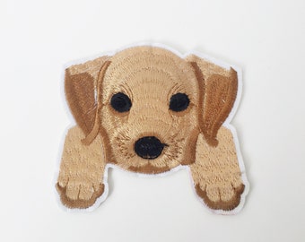 Retriever Iron-on Patch, Puppy Badge, Embroidered Dog Motif, Golden Retriever Applique, Retriever Puppy Decorative Patch