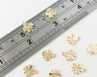 4 x Real Gold Plated Clover Charms, Shiny Gold Clover Pendants, 18K Gold Plated Four Leaf Clover Charms (0142G)