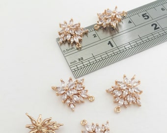 2 x Real Gold Plated Cubic Zirconia Links 18K Gold CZ Connectors Paved Zirconia Connectors in Gold (0007)