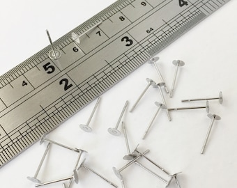 20 pairs x Stainless Steel Flat Pad Earring Studs, 4x12mm Stainless Steel Earring Blanks, 4mm Pad Earring Posts, DIY Earrings (0813)