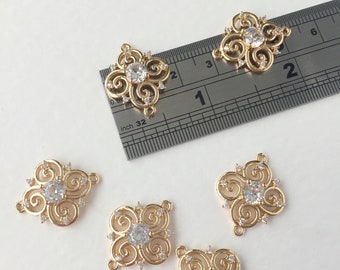 2 x Real Gold Plated Cubic Zirconia Swirl Links 24K Gold CZ Connectors Paved Zirconia Connectors in Gold (0001)