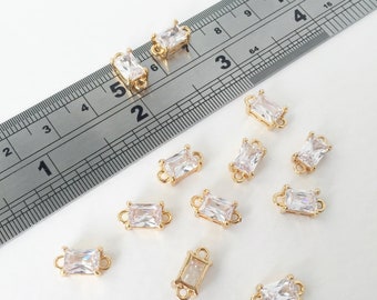 4 x Faceted Glass Rectangle Connectors Gold Crystal Connector Earring Making Supplies (1440)