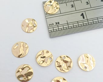 10 x 18K Gold Plated Wavy Coin Charms, Hammered Coin Charms, Textured Gold Coin Charms, Hammered Disc Charms (0040)