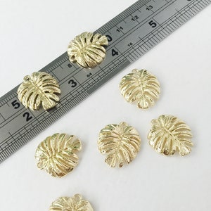 4 x Gold Plated Monstera Pendants, Gold Tone Monstera Leaf Charms (0662)